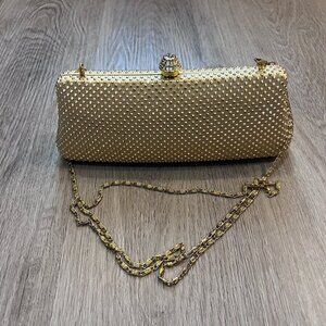 Gold Rhinestone Chain Strap Clutch